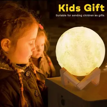 

8cm 3D Print Creative USB Rechargeable Lights 16 Colors Touch Sensor Control LED Night Light Moon Bedroom Bedside Lamps
