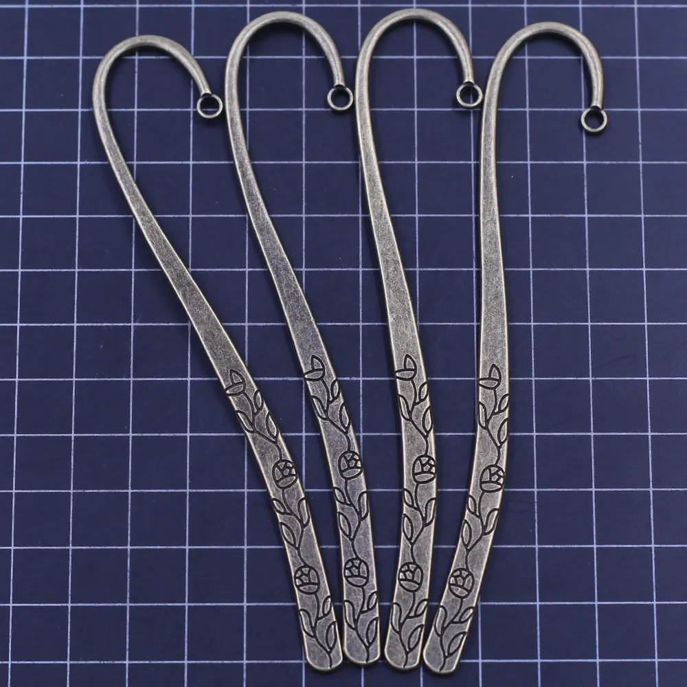 50Pcs Bronze Tone Bookmarks For Book Reading Rose Flowers Carved Jewelry DIY Making Findings 122mm