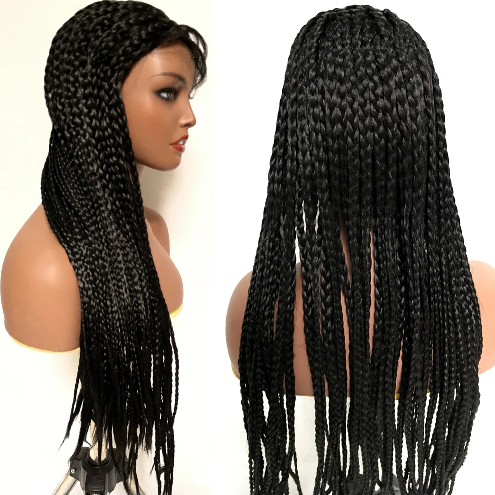 DLME Braid Wig With Baby Hair Heat Resistant Fiber Hair Synthetic Braided Wigs For Black Women Afro Braided Black Box