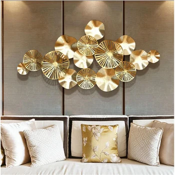 

Lotus Leaf Mural Craft Wall Decoration Sofa Background Wall Hanging Ornament Pattern Wrought Iron Stereo Metal Luxury Modern 3D