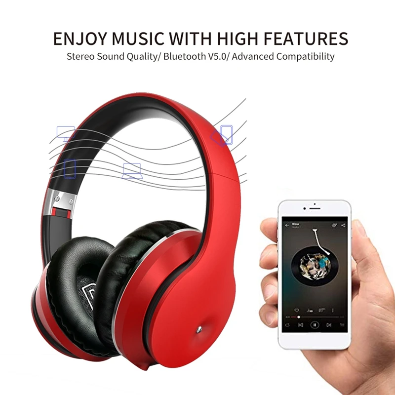 HIFI Stereo Earphones Bluetooth Headphone Music Headset FM and Support SD Card with Mic for Mobile Xiaomi Iphone Sumsamg Tablet