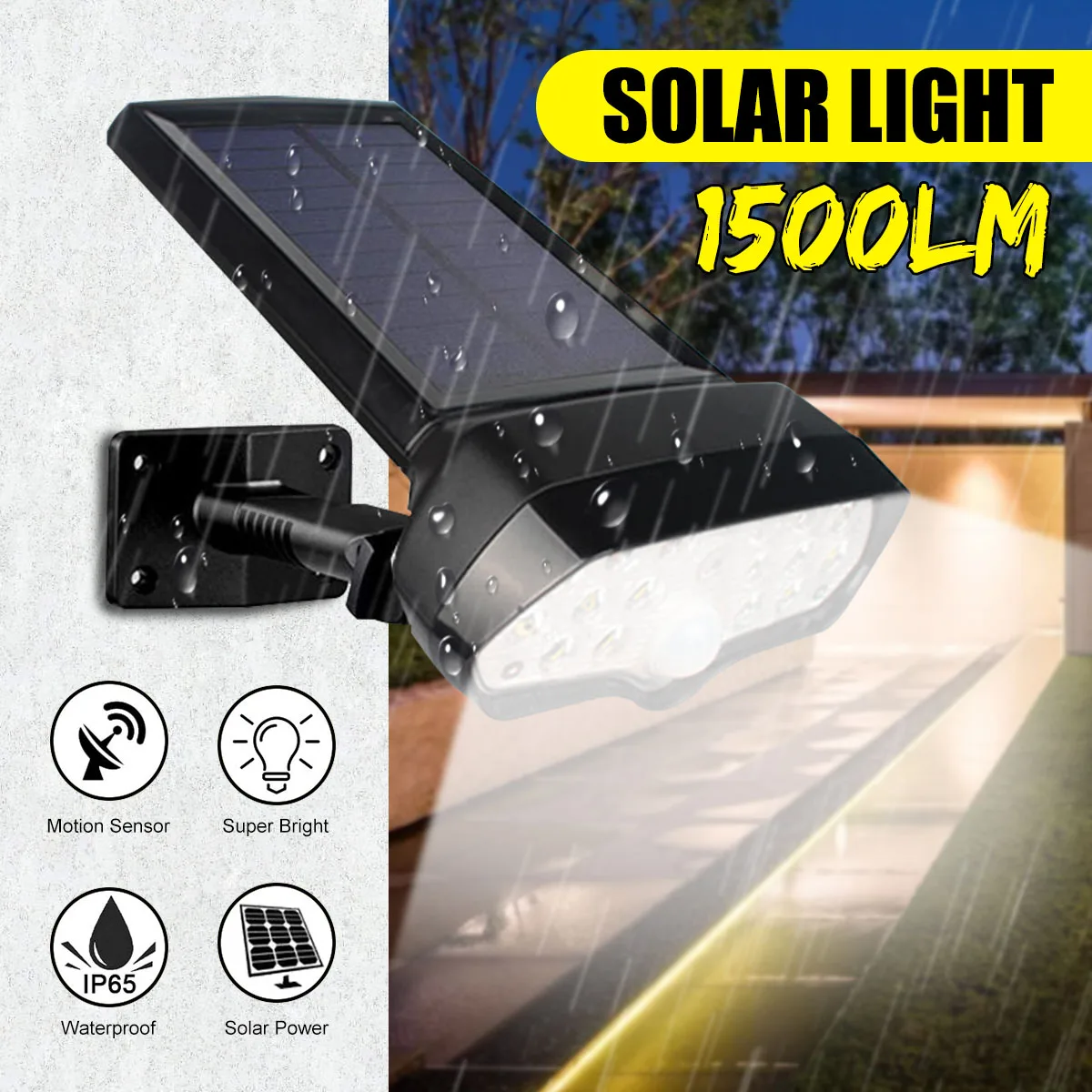 

1500LM LED Solar Light PIR Motion Sensor Solar Lamp Waterproof Solar Powered Spotlights Wall Lamp Outdoor for Garden Decoration