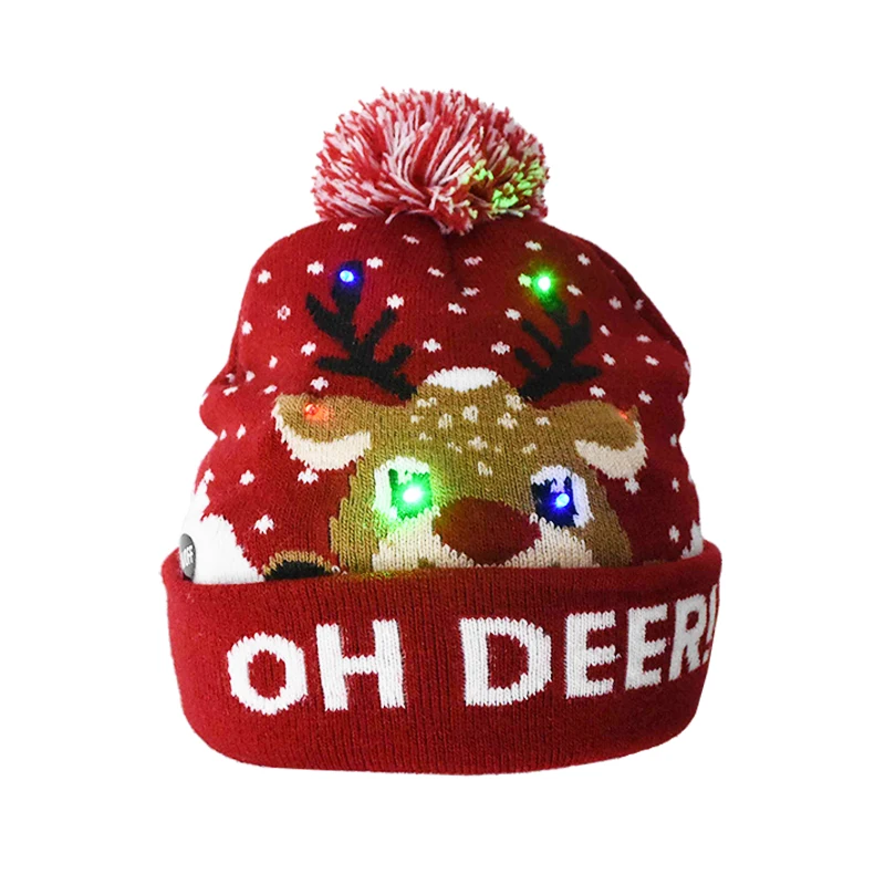 1Pc LED Christmas Hats Sweater Knitted Beanie Christmas Santa Light Up Winter Hat for Kids Adults Party Warmer Cap