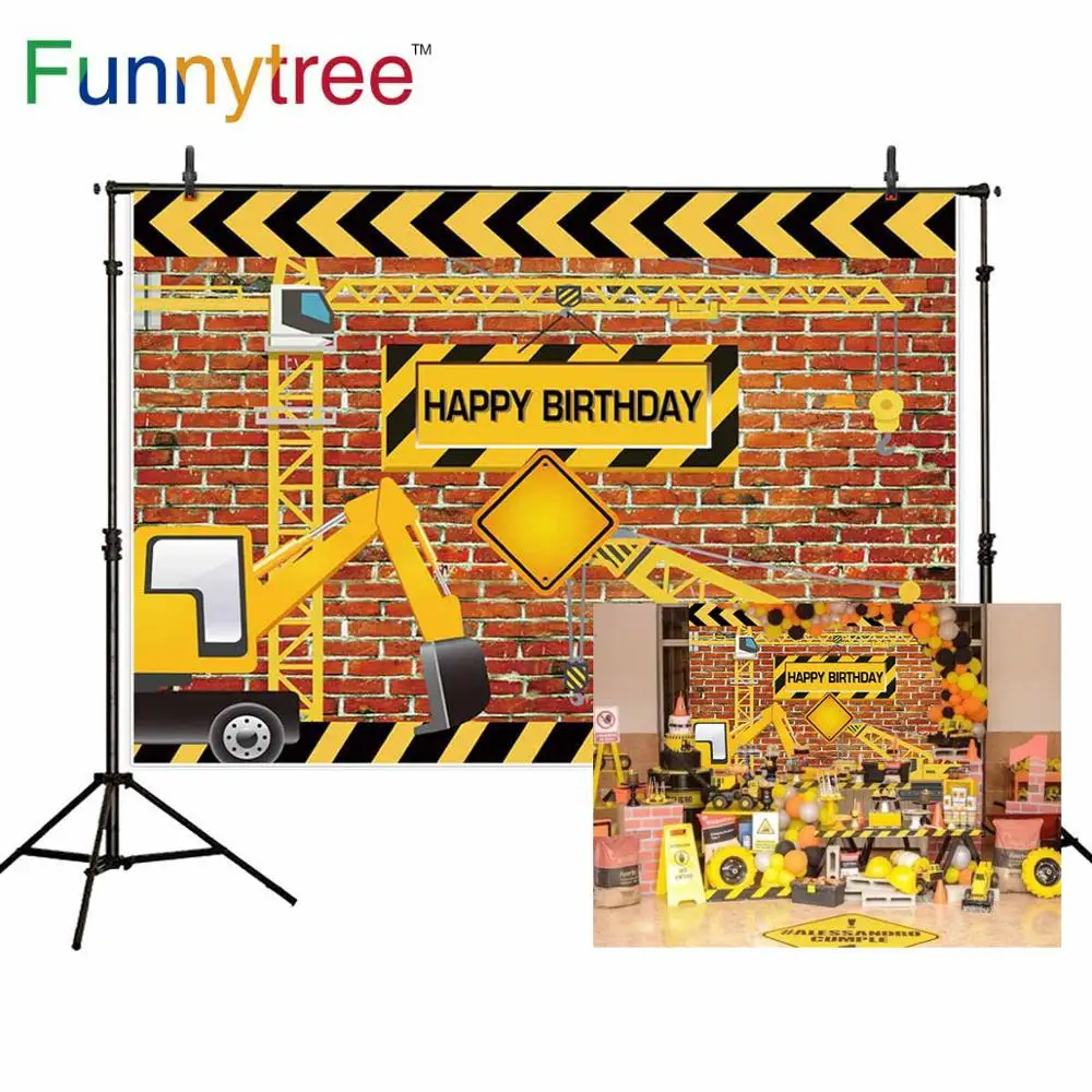 Фотофон Funnytree с изображением зоны для фотосъемки строитель кирпичная стена