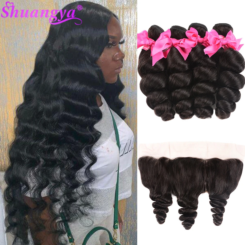 Brazilian Loose Wave Bundles With Frontal 100 Remy Human Hair 3 4 Bundles With Frontal 13 4 Frontal With Bundles Hair Extension Ear To Ear Ear Lace Frontal Closureear Lace Aliexpress