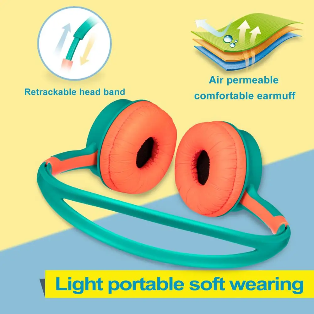 Kids Headphones Wired On Ear Headset with Microphone 85dB Volume Limited Hearing Protection Headset for Girls Boys IOS Android
