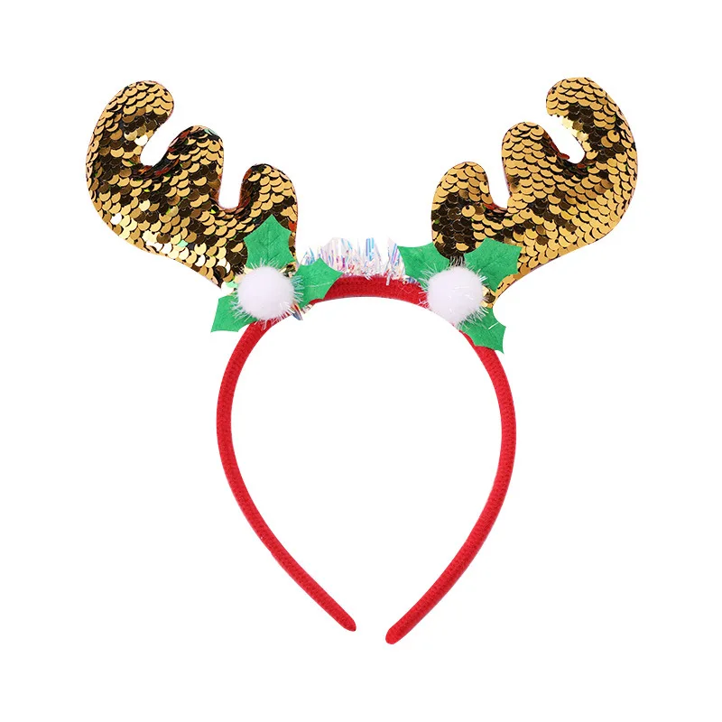 CN Glitter Christmas Hairbands For Girls Kids Cartoon Santa Claus Snowman Antler Tree Sequin Headband Party Hair Accessories - Color: 12