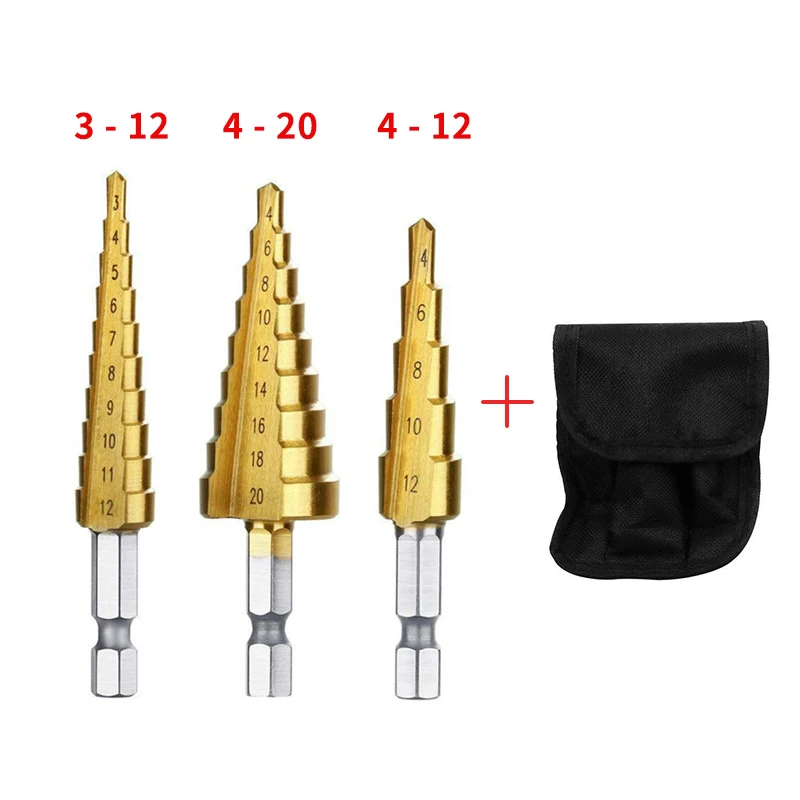 HSS Titanium Drill Bit 3-12 3-13 4-12 4-20 4-22 4-32 Drilling Power Tools Metal High Speed Steel wood Hole Saw Cutter Cone Step