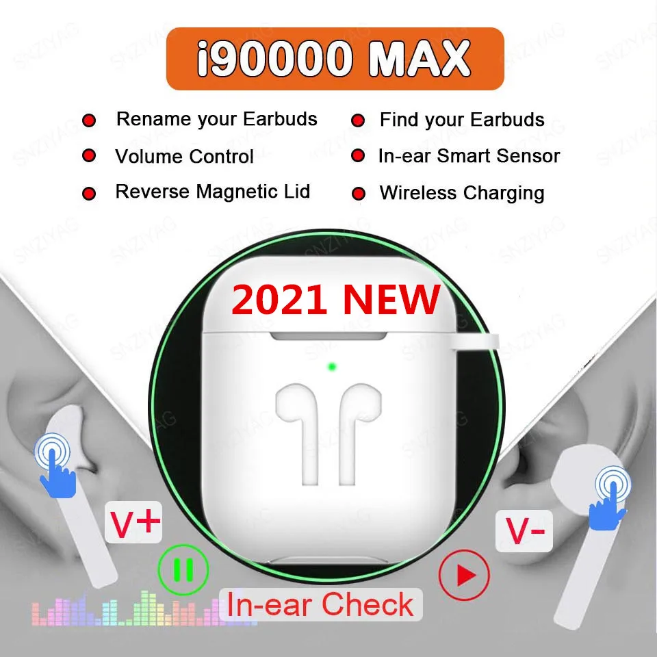 I90000 MAX TWS Volume Control Air 2 Wireless Earphone Is Renamed As Bluetooth 5.0 Subwoofer PKi90000 Pro i9000 Plus i90000 Tws