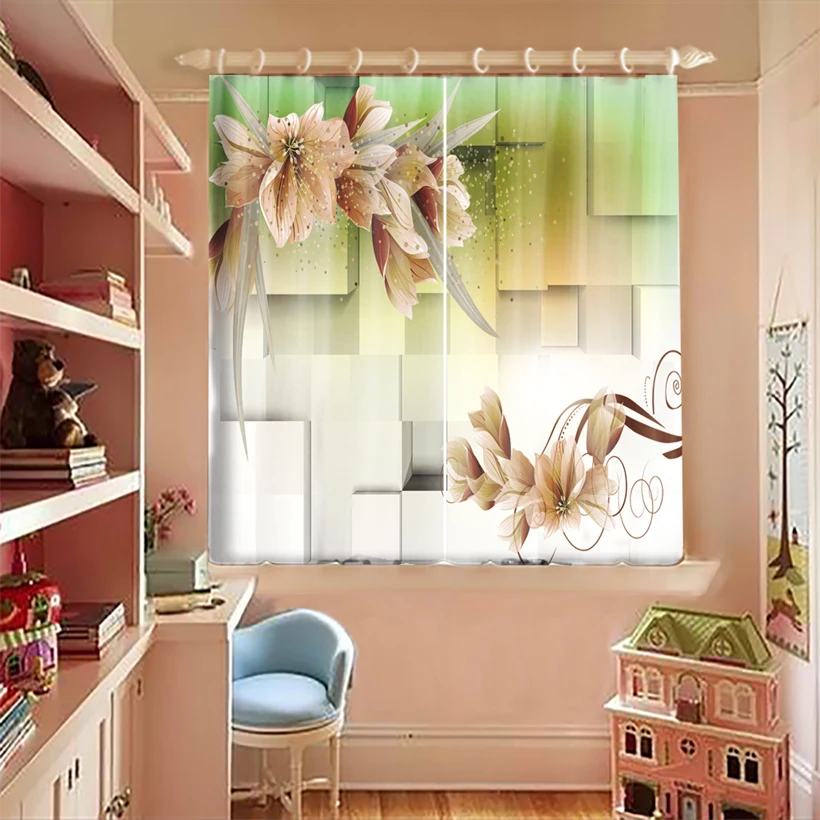Custom Made Small Windows Blackout Curtains Yellow Morning Glory Flower Pattern Thicken Bedroom Short for Living Room | Дом и сад