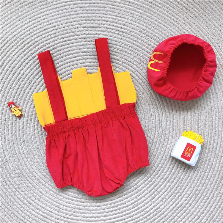 Осенний комбинезон для новорожденных, хлопковый комбинезон без рукавов с изображением чипсов+ шапка, Одежда для младенцев 0-24 месяцев, детский комбинезон