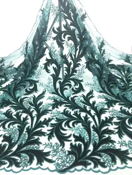 

African Laces Fabrics Velvet French Lace Fabric High-quality 2019 Green Sequins Nigeria Net Lace Fabric Wedding Dress