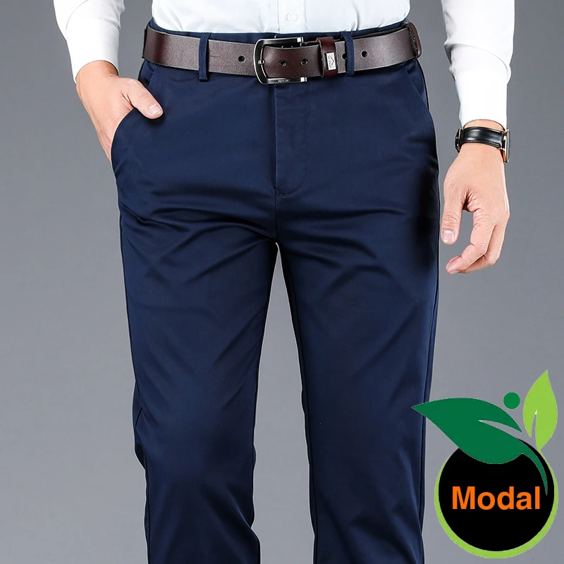4 Color Men's Business Casual Pants Modal Fabric Straight High Quality