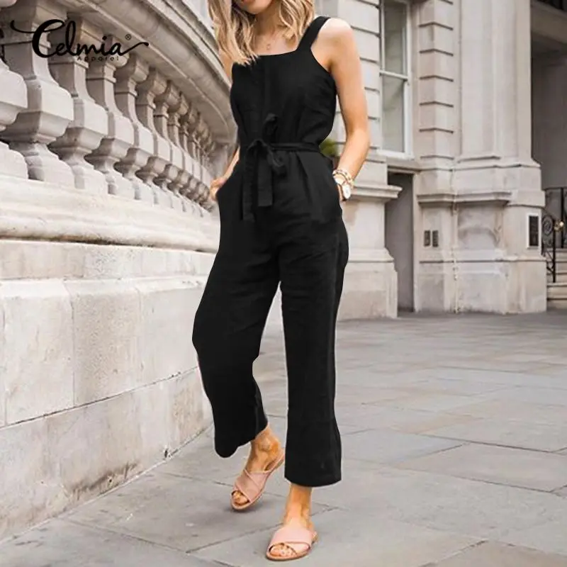 S-5XL Celmia Fashion Women Casual Rompers Vintage Jumpsuit Summer Sleeveless Backless Belted High Waist Playsuit Solid Overalls S-5XL Celmia Fashion Women Casual Rompers Vintage Jumpsuit Summer Sleeveless Backless Belted High Waist Playsuit Solid Overalls