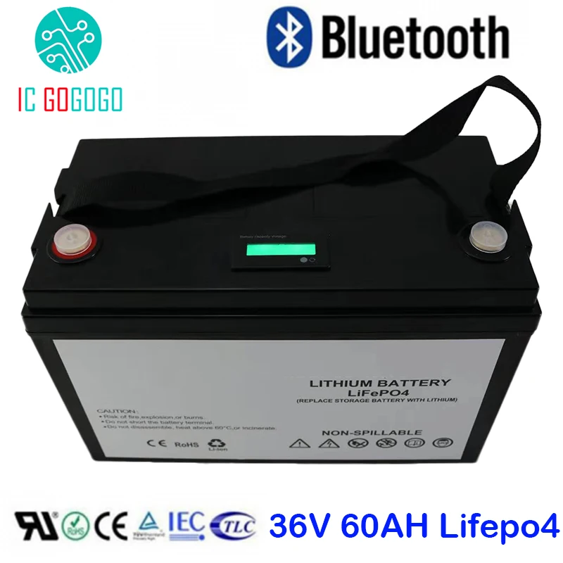 Е-байка 36В 60AH Lifepo4 Батарея пакет глубокий 2000 Длинная жизнь цикла 3,2 V литий-железо-фосфатных аккумуляторов Мобильный Bluetooth BMS сделаны по индивидуальному заказу Акку 12S