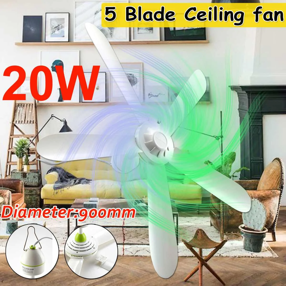 90cm US Plug 220V 20W Energy Saving Ceiling Fan Mini Fan Anti-mosquito Hanging Fan Air Conditioner Cooler with 1.8meter cord