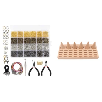 

1 set Jewelry Findings Kit for Jewelry Making Supplies & 1pcs Natural Wood Finger Ring Stand Jewelry Display Holder