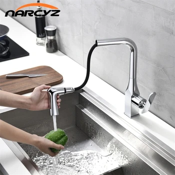 

Kitchen Faucets Chrome Pull Out Kitchen Tap Single Handle Swivel 360 Degree Water Hot and Cold Single Handle Mixer Tap XT-243