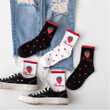 Женские милые носки в горошек с фруктовым узором Harajuku, женские повседневные хлопковые носки в подарок на год, Оригинальные милые носки в студенческом стиле, модные носки