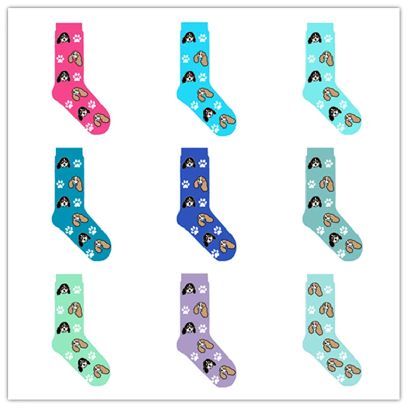 Cavalier King Charles Spaniel dog crew socks with paw cute dog theme gift kawaii socks novelty creative sox ORIGINAL 50 pair/lot