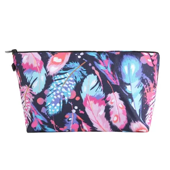 

Feathers color 3D printing cosmetic bag organizer toiletry bag 2019 travel makeup bags pouch women beauty case small make up bag