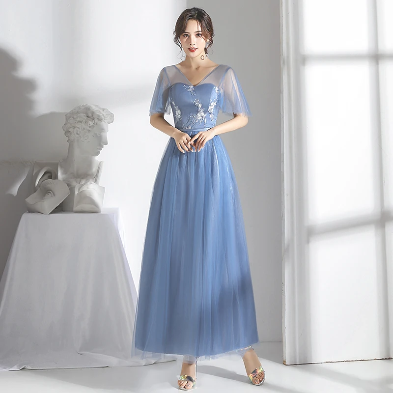 D long gray blue Платье подружки невесты, серое, синее, элегантное платье для женщин, для свадебной вечеринки, с вышивкой, сексуальное, длинное, для выпускного вечера, для выпускного, Azul, королевское, Vestido - Цвет: D long gray blue