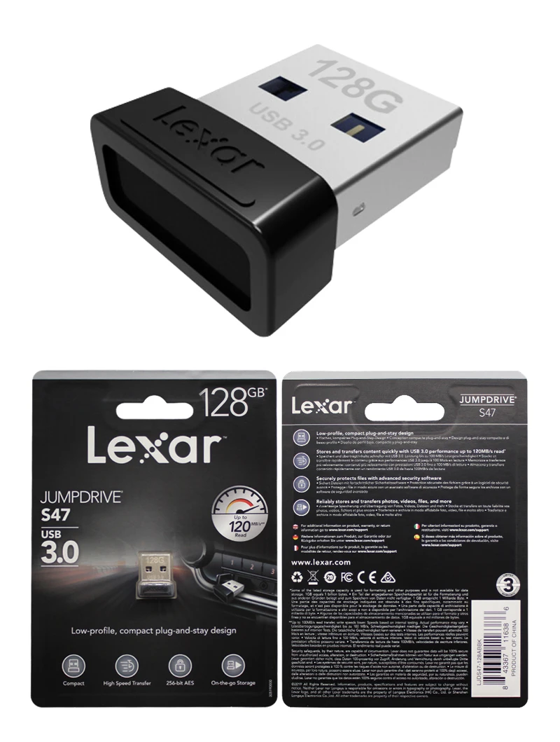 USB 3,0 Lexar JumpDrive S47 USB флэш-накопитель 128 ГБ Высокое Скорость 120 МБ/с. мини U диск 32 Гб 64 ГБ флэш-накопитель USB флеш-накопитель