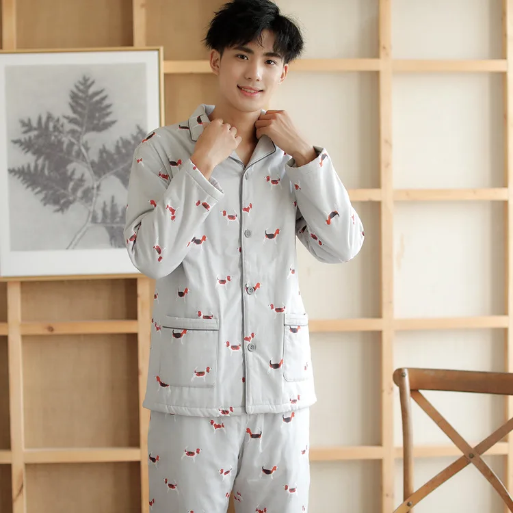 

Autumn And Winter New Products Couples Long-sleeve Suit Pajamas Men plus Cotton Long-sleeve Suit Pajamas Pajamas