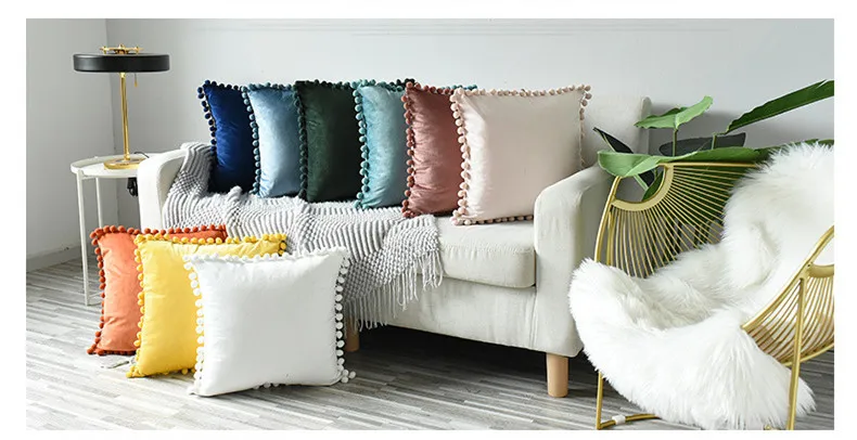 Мягкий Бархатный Чехол на подушку с помпон, белый, желтый, синий, Наволочка на подушку, Подушка для украшения дивана, чехлы 30x50 см/45x45 см