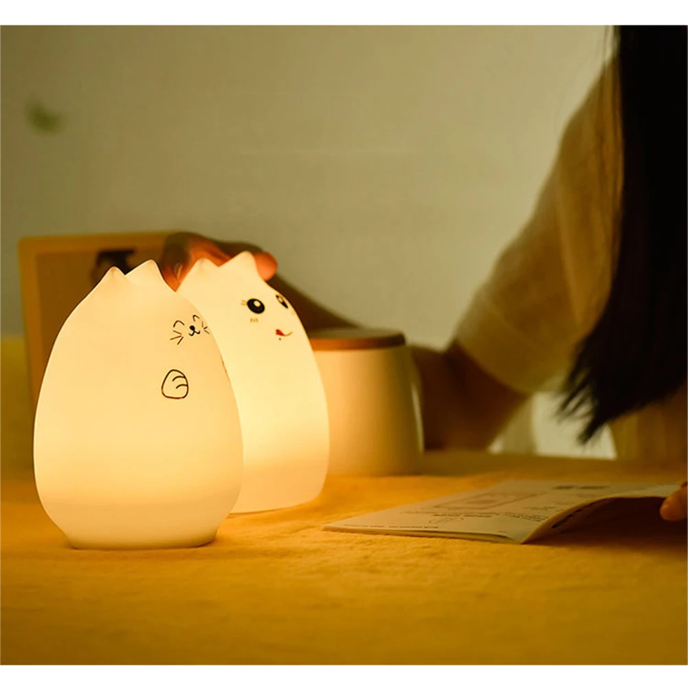 7 colourful Touch Sensor Silicone Cat LED Night lamp desk light battery creative rechargable bulb for baby bedroom luminar