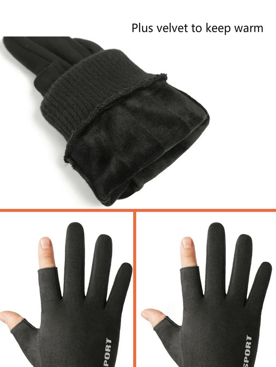 Замшевые мужские перчатки с двумя пальцами, зимние теплые мужские перчатки с сенсорным экраном, спортивные рукавицы для вождения, теплые перчатки на запястье G015