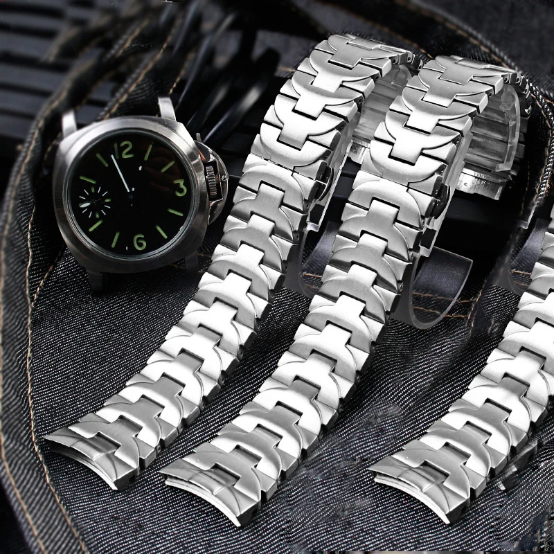 

24mm solid fine steel watch with steel band for Panerai pam441 111 382 men's watch butterfly buckle accessories Free shipping