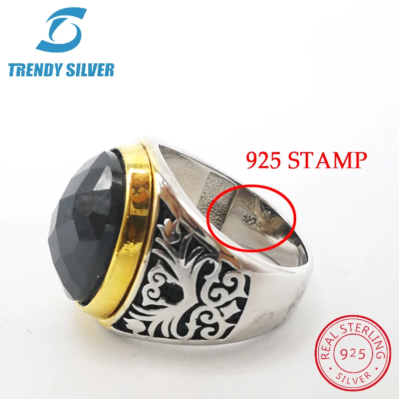 Серебро 925 ювелирные изделия мужские кольца мужские аксессуары Черный CZ Овальный Циркон высокое качество модное серебристое TCR8068