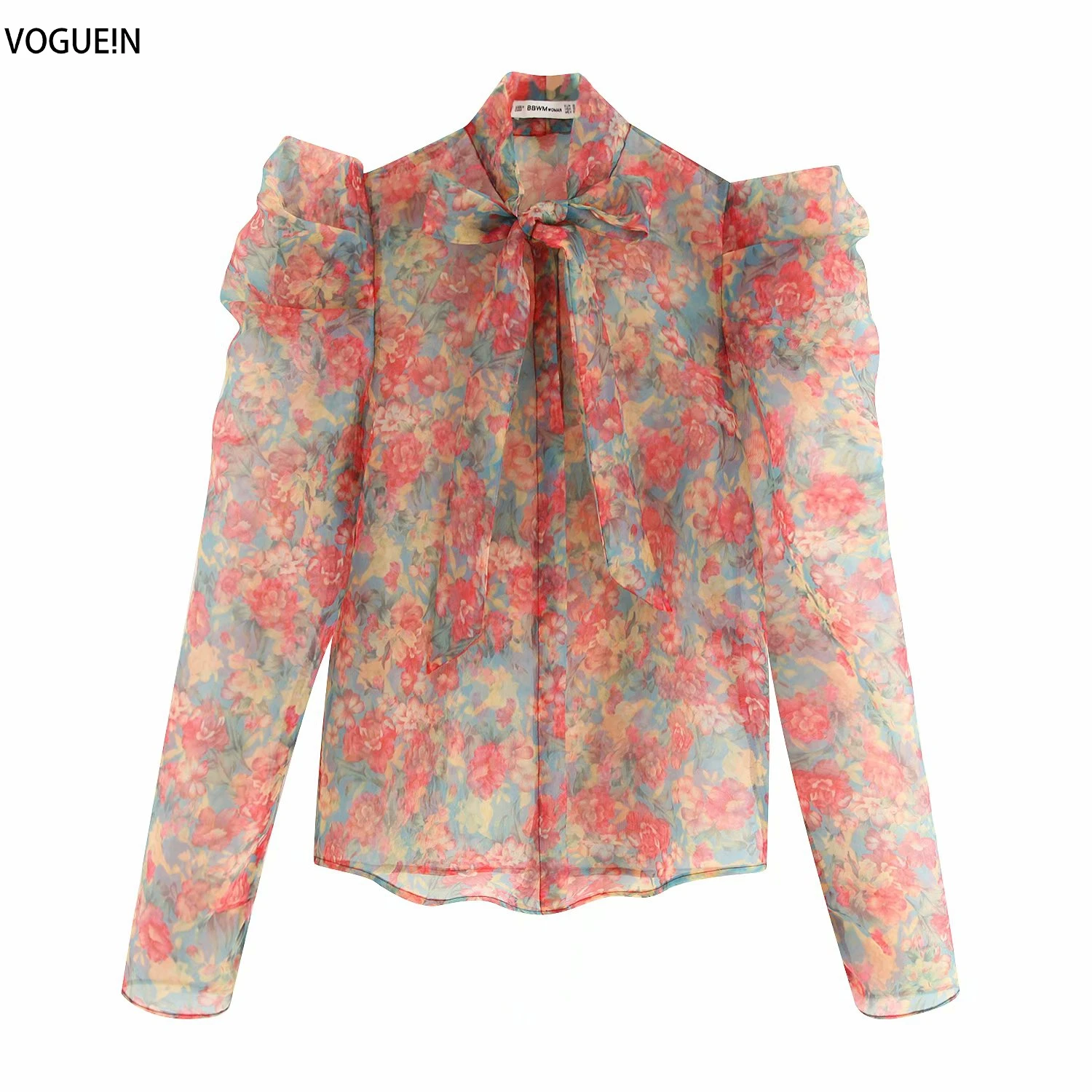 

VOGUEIN New Womens Retro Floral Print Transparent Organza Long Sleeve Top Shirt Blouse Wholesale