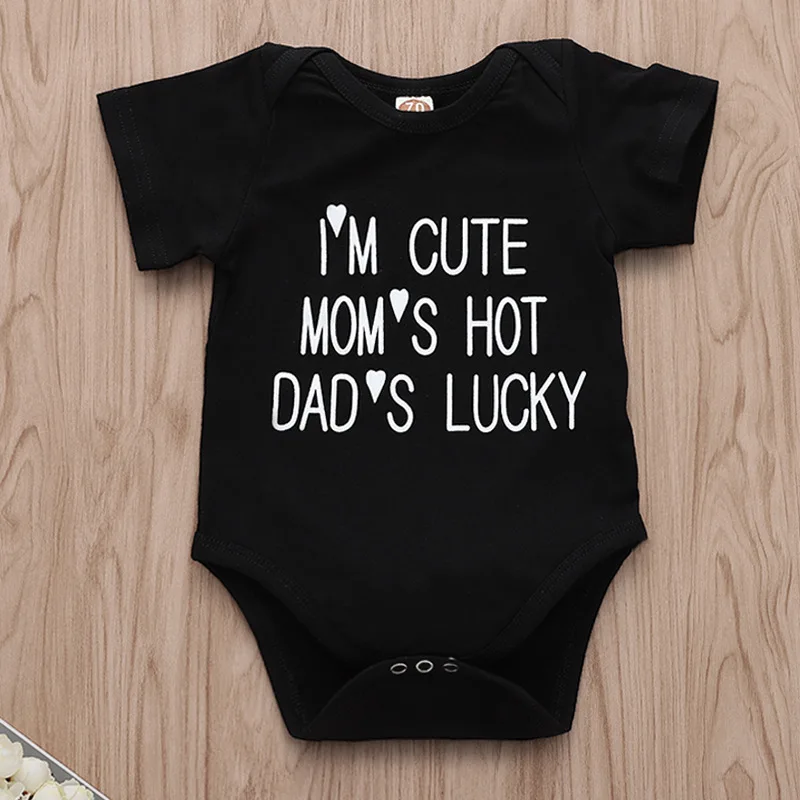 Комбинезоны для новорожденных с надписью I'm Cute Mom'S Hot Dad'S Lucky черные крошечные