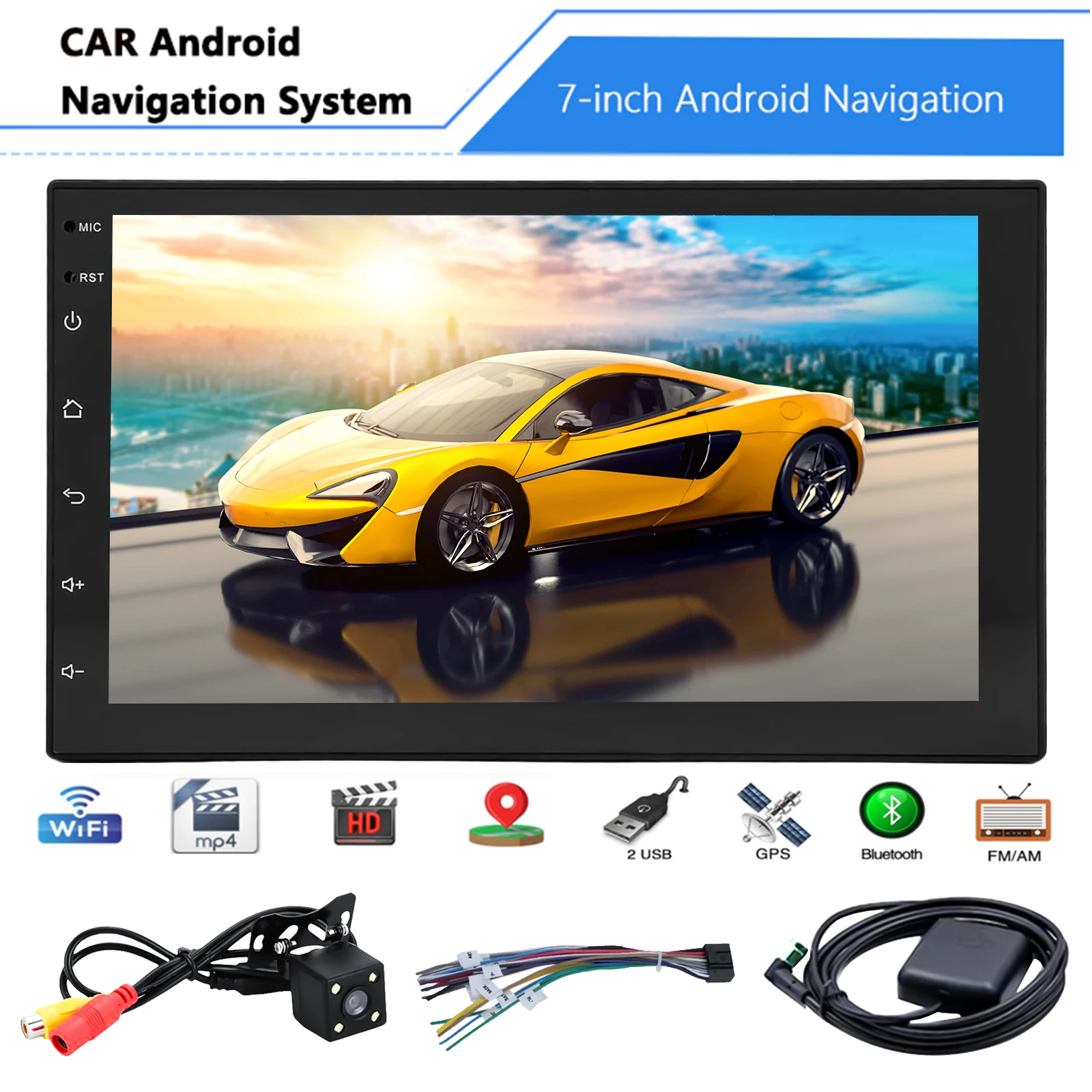 

Renoster 2 DIN Car Radio 7 Inch HD Touch Screen Android 8.1 Car Radio Dual DIN GPS Navi BT FREE Camera Car Multimedia Player