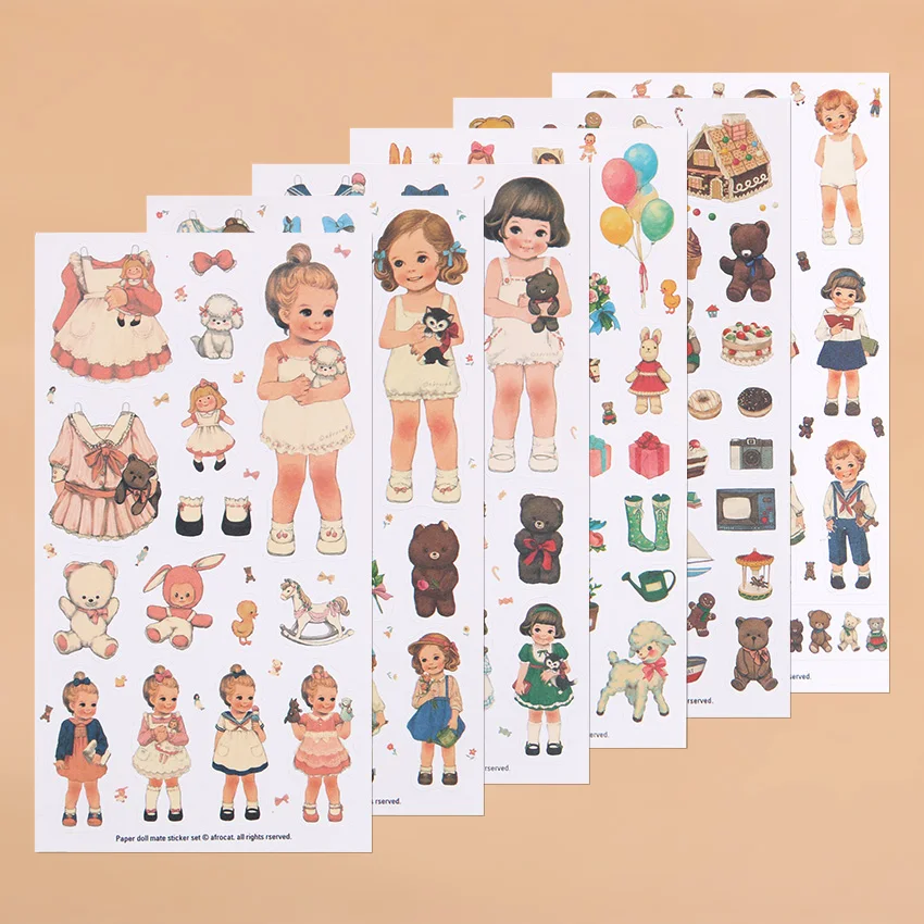 New Cute Creative Stickers Paper Girl Combination Paper Doll Mate Diary Notebook Label Stationery Sticker 6 PCS/Pack