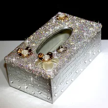Серебряный крокодиловый узор кожа коробка ткани автомобиля Роскошный белый кристалл полотенце бумажный чехол с цветами отличный подарок для женщин девочек