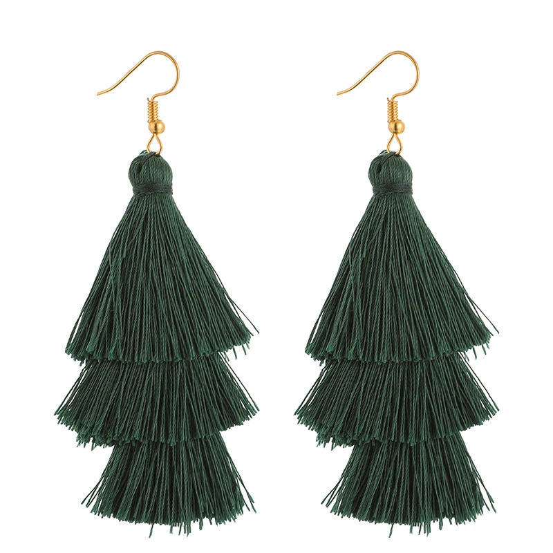 Green X-ROYAL 3 Слоистые богемные Роскошные массивные Серьги-кисточки Boho модные ювелирные изделия женские длинные висячие серьги - Окраска металла: Green