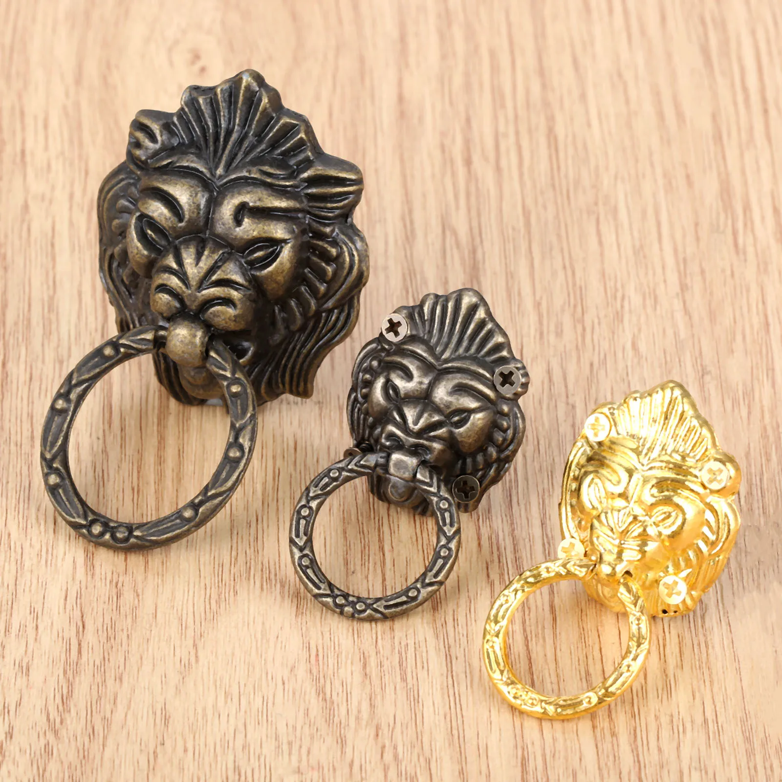 Tanio 1 zestaw głowa lwa Mini gałki Antique Bronze/złote uchwyty