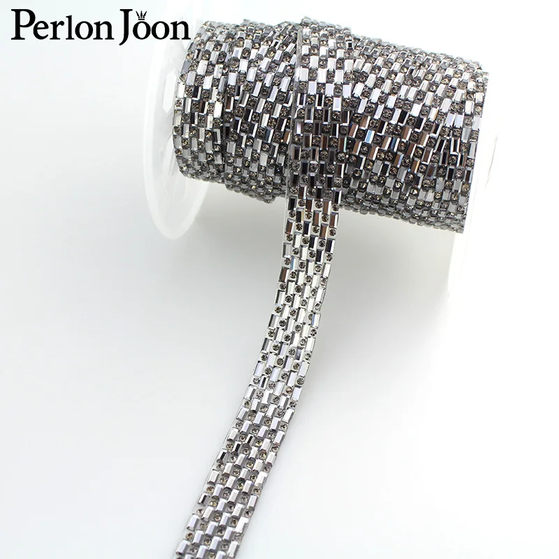 1 Yard Gold, schwarzes Glaskristall-Anordnung, Strass-Klebebandbesatz, Hot-Fix-Band, zum Aufbügeln, Applikationen für Kleid-Schuhverzierung TR099 – Detail 6