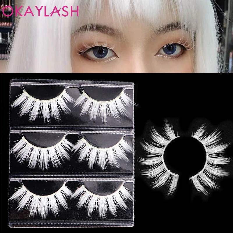 Накладные ресницы OKAYLASH 3 пары объемные белые для косплея шоу макияжа цветные