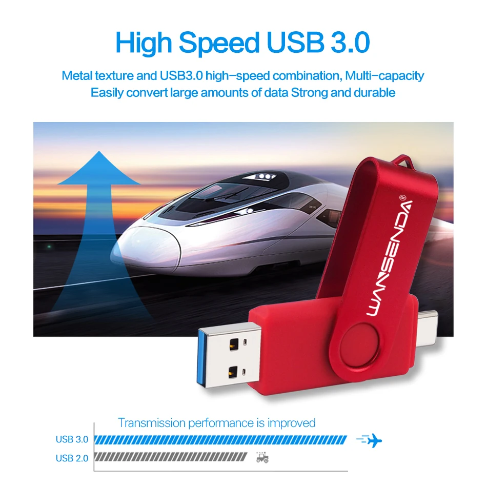 Wansenda-usb 3.0 tipo c Flash Drive Pen Drive Otg Stick Usb em Pendrive de Alta Velocidade 512gb 256gb 128gb 64gb 32gb 16gb Novo - Imagem 2