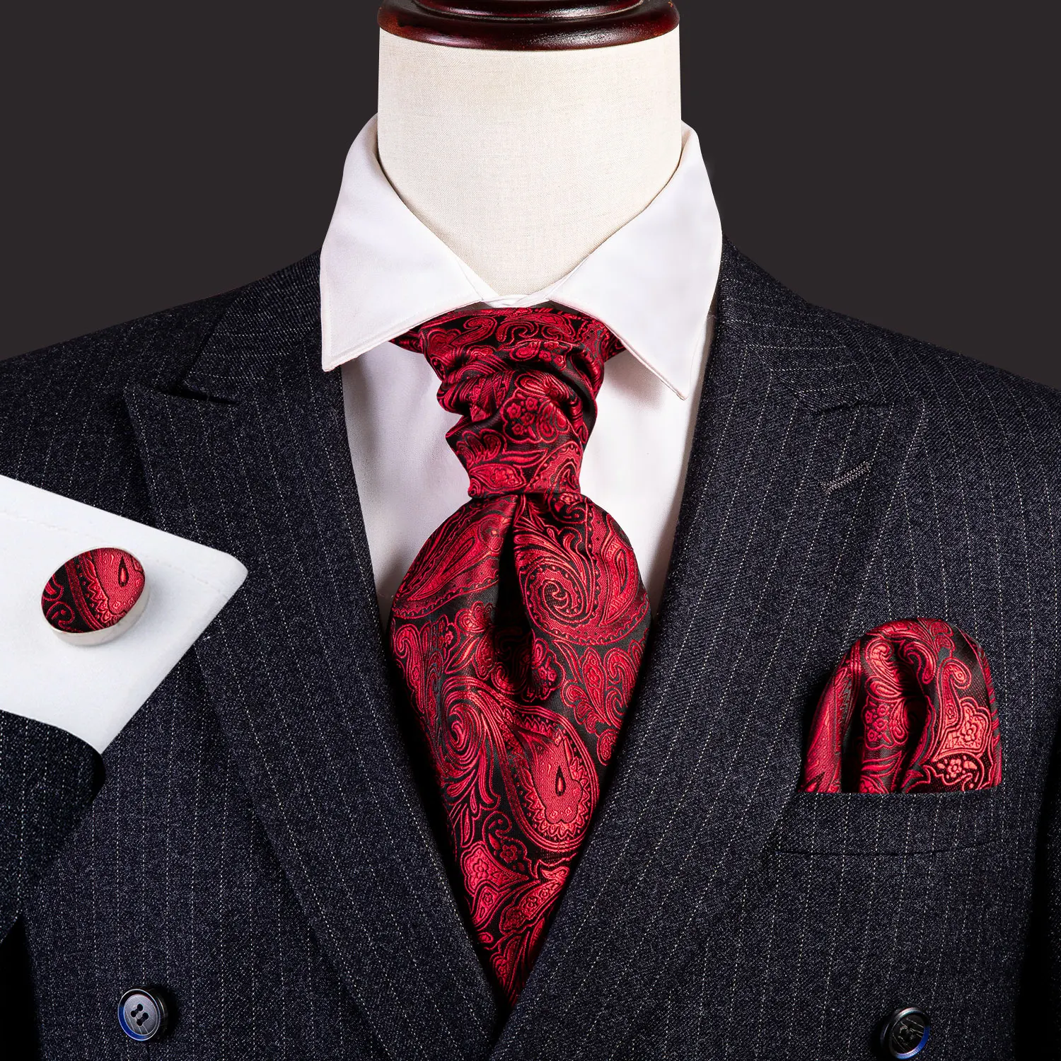 Barry.Wang Ensemble 5 Pièces Cravate Soie Homme - Cachemire Floral Avec Gilet, Boutons Et Pince