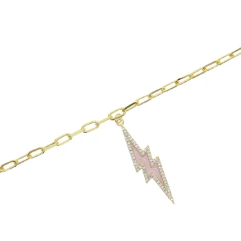 

Link Chain Necklace Women Pink Enamel Lightning Necklaces Ladies Jewelry Gold Color Short Clavicle Korean Trendy Girl Collares