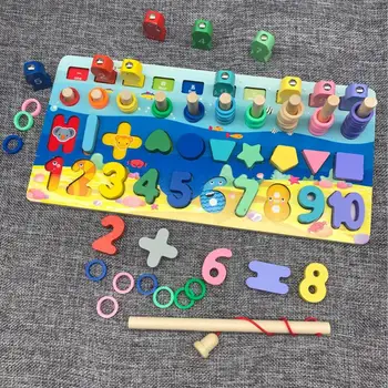 

2 in 1 Children Number Matching Fishing Logarithm Board Creative Wooden Digital Teaching Math Kids Cognitive Puzzle Tool