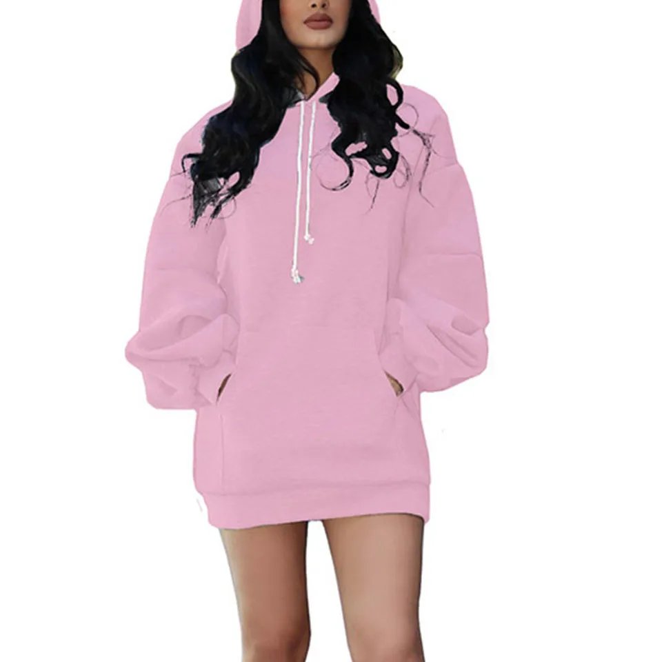 

Long Hoodies Women Sweatshirt Plain Kangaroo Pocket Harajuku Fashion Long Sleeve Hoodies Autumn Winter Clothes Hoodie Drawstring