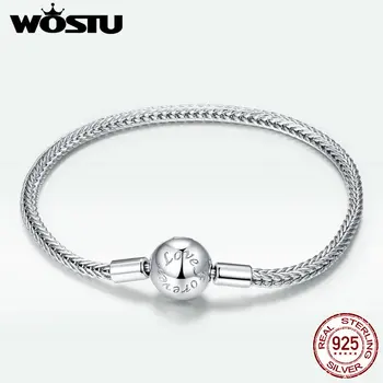 

WOSTU Simple Basic Bracelet 925 Sterling Silver Snake Chain Femme Bracelets for Women Lobster Clasp Jewelry BKB201