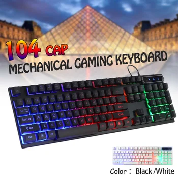 

Wired USB 104 Keys Mechanical Gaming Keyboard RGB Back Light Transparent Keycaps Ergonomics Keyboard Ergonomics Waterproof