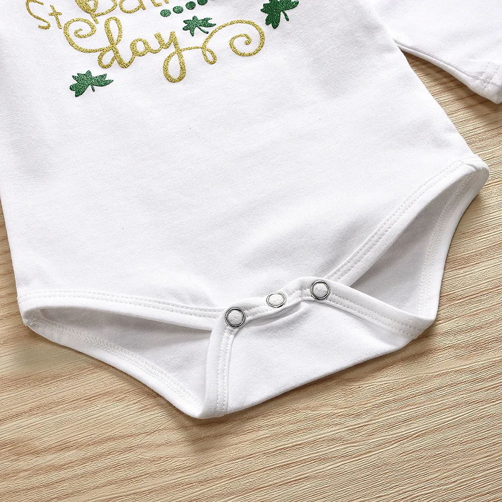 Одежда для новорожденных девочек Комбинезон с надписью «My First St. Patrick's Day»+ кружевная юбка-пачка+ гетры+ повязка на голову